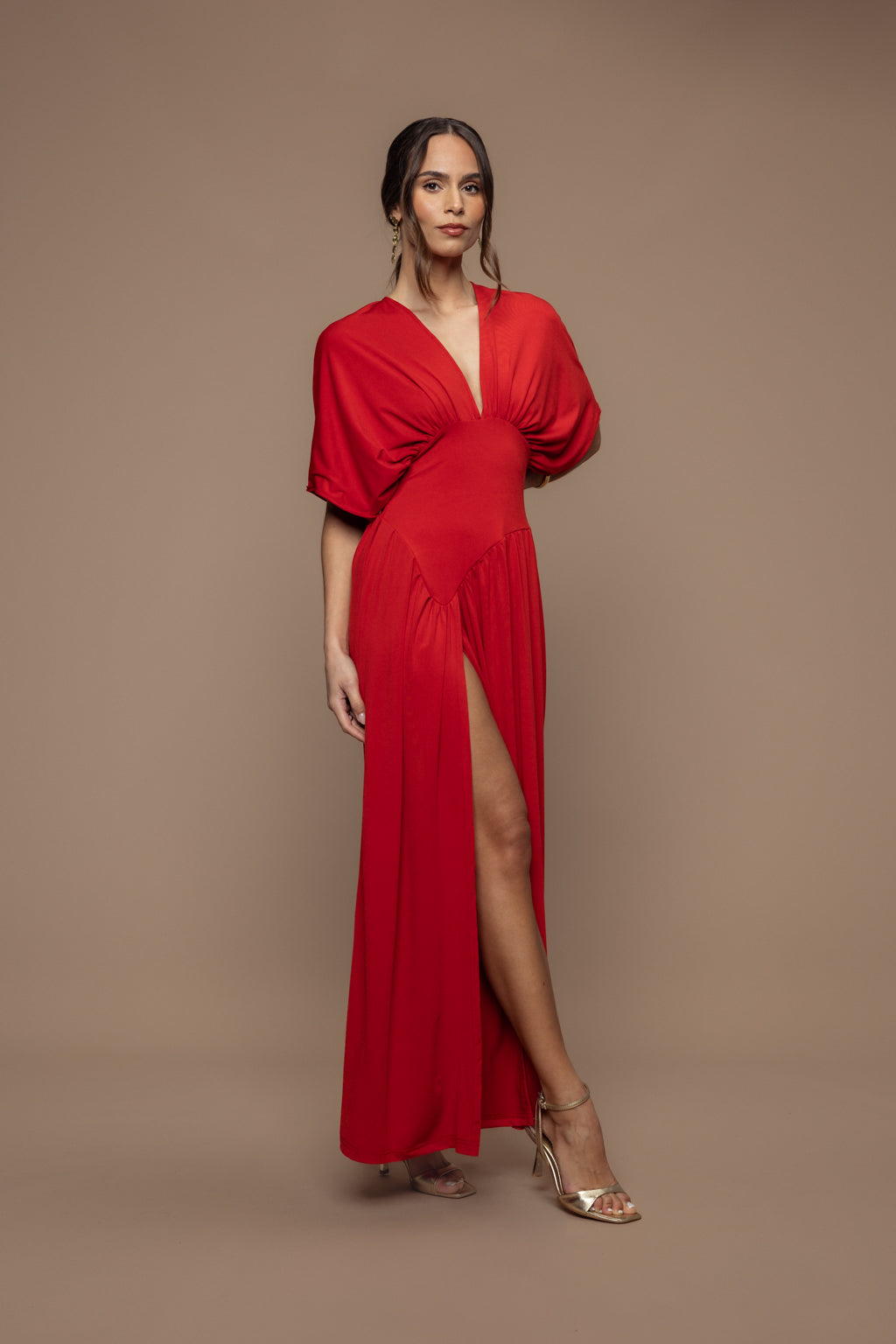 Robe charmeuse rouge brique