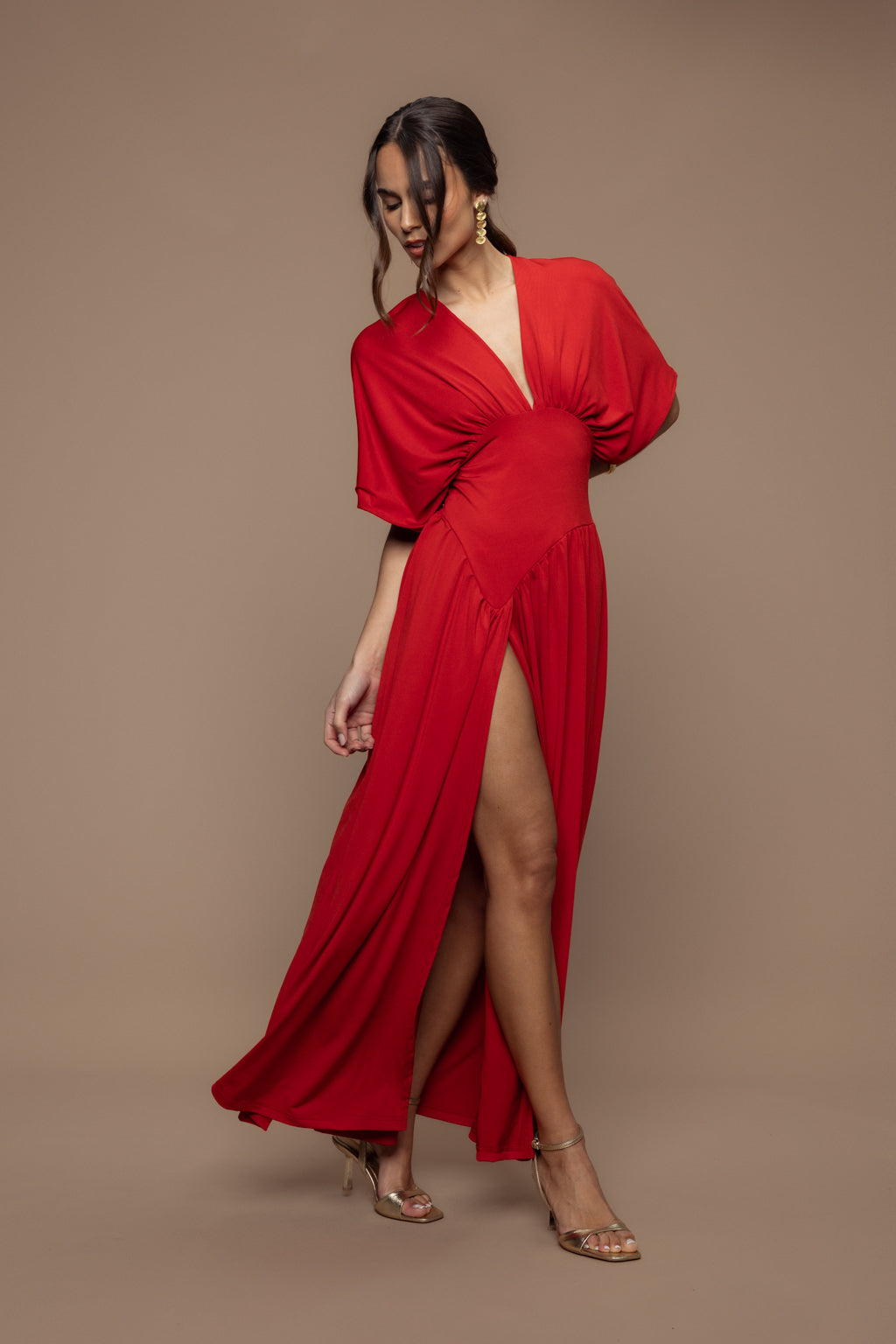Robe charmeuse rouge brique