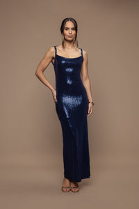 Robe Soignée sequins bleu