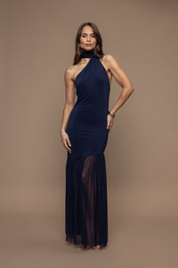 Robe écharpe invincible maille bleu marine