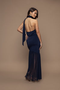 Robe écharpe invincible maille bleu marine