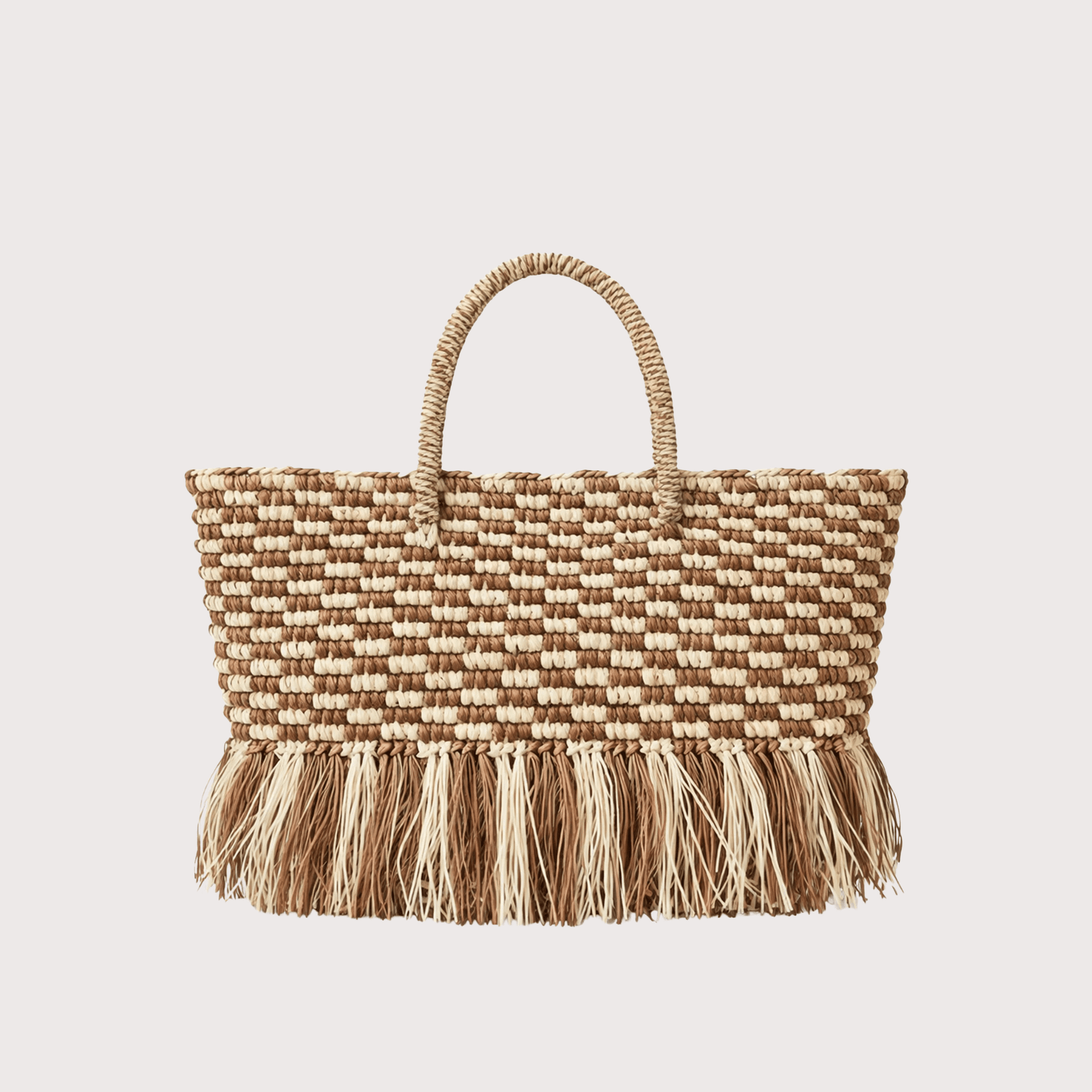 Irene Straw Bag - Checkered Brown