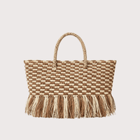 Irene Straw Bag - Checkered Brown
