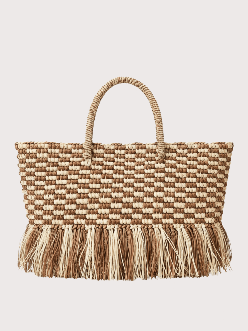 Irene Straw Bag – Checkered Brown